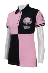 P860 來樣訂做女裝短袖Polo恤 網上下單女裝短袖Polo恤 澳洲 6粒鈕胸筒款式 Polo恤製造商     黑色撞色粉色